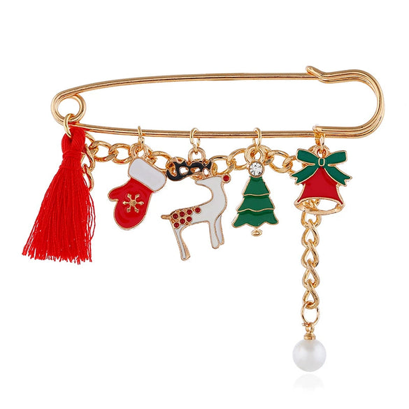 Alloy Pearl Brooch With Cartoon Santa Elk Snowflake Dripping Oil Design For Women