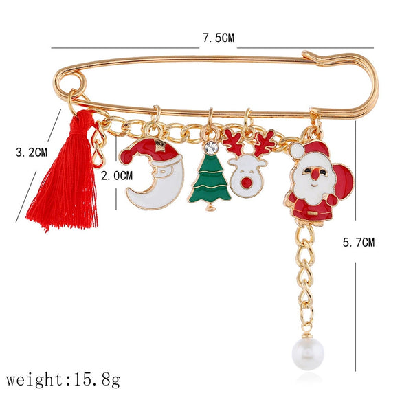 Alloy Pearl Brooch With Cartoon Santa Elk Snowflake Dripping Oil Design For Women