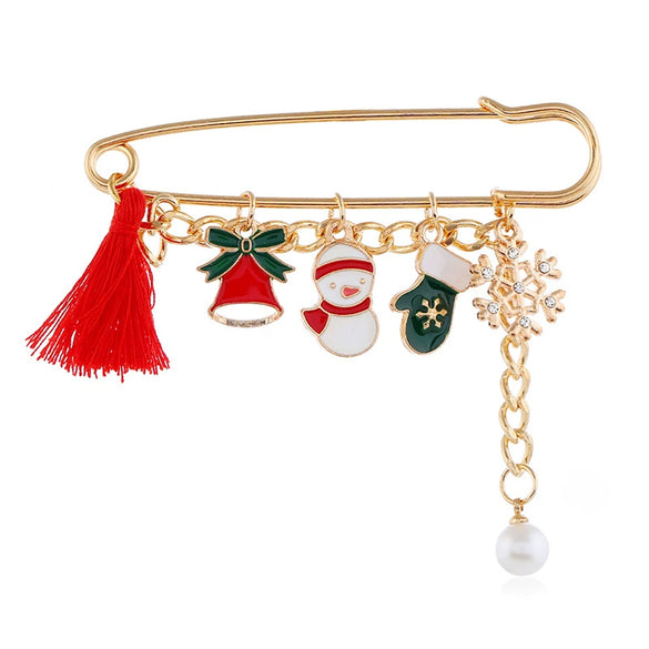 Alloy Pearl Brooch With Cartoon Santa Elk Snowflake Dripping Oil Design For Women