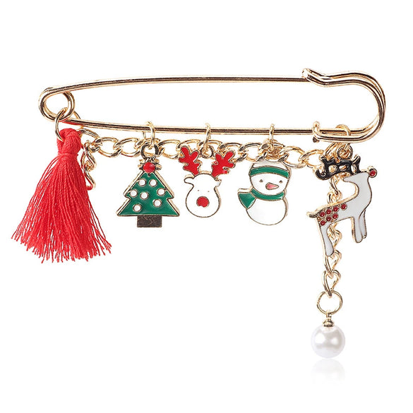 Alloy Pearl Brooch With Cartoon Santa Elk Snowflake Dripping Oil Design For Women