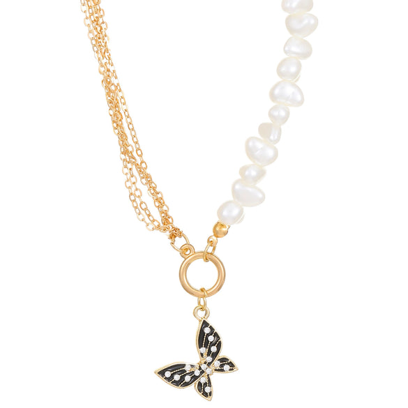Alloy Pearl Butterfly Irregular Shaped Women's Necklace With Animal Zodiac Pattern And Electroplating Retro Baroque Style