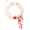 Alloy Pearl Chain Gothic Style Geometric Blood Drop Tassel Pendant Necklace For Women