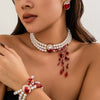 Alloy Pearl Chain Gothic Style Geometric Blood Drop Tassel Pendant Necklace For Women