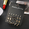 Alloy Pearl Diamond Earrings Set Geometric Oil Dropping Cshaped Heart Electroplated