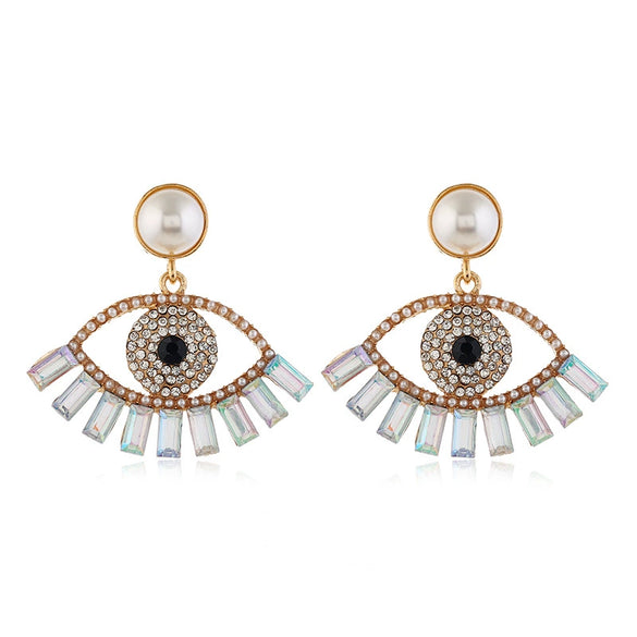 Alloy Pearl Earrings With Diamond Inlay Devil Eye Design Bold Statement Jewelry For Women
