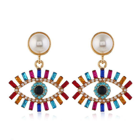 Alloy Pearl Exaggerated Devil's Eye Women's Diamond Earrings