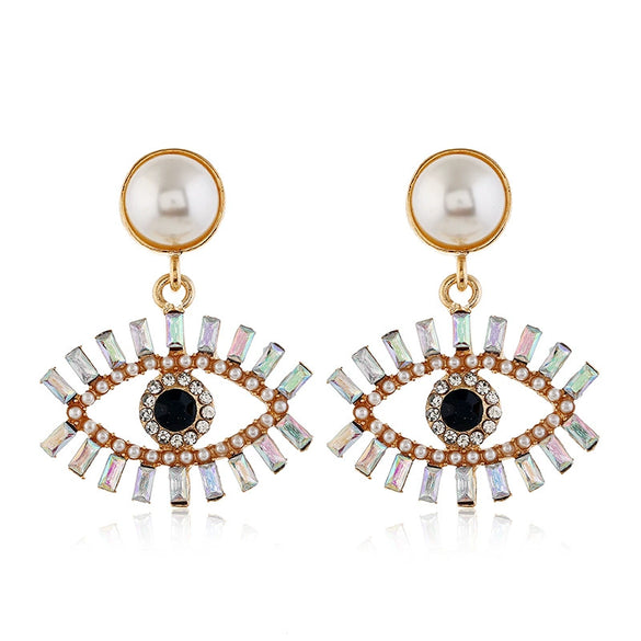 Alloy Pearl Exaggerated Devil's Eye Women's Diamond Earrings
