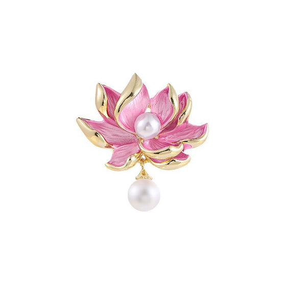 Alloy Pearl Flower Brooch Electroplated Women's Retro Natural Style Coat Accessory