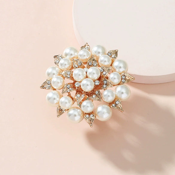 Alloy Pearl Flower Ring Elegant And Exaggerated Unisex Diamondencrusted Open Design