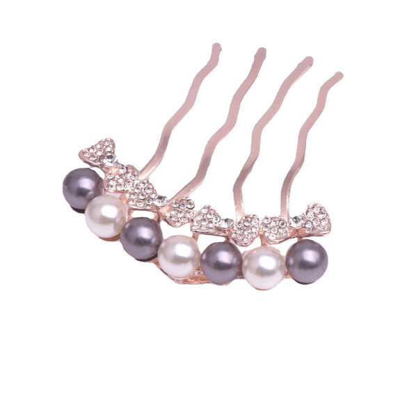 Alloy Pearl Fourtooth Hair Comb With Rhinestone Bow Women's Hair Accessories Electroplated