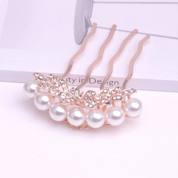 Alloy Pearl Fourtooth Hair Comb With Rhinestone Bow Women's Hair Accessories Electroplated