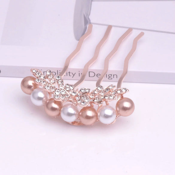 Alloy Pearl Fourtooth Hair Comb With Rhinestone Bow Women's Hair Accessories Electroplated