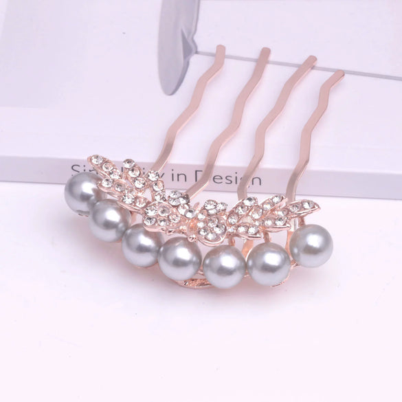 Alloy Pearl Fourtooth Hair Comb With Rhinestone Bow Women's Hair Accessories Electroplated