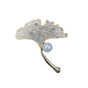 Alloy Pearl Ginkgo Leaf Rhinestone Brooch With Electroplating Treatment And Flower Pattern For Unisex