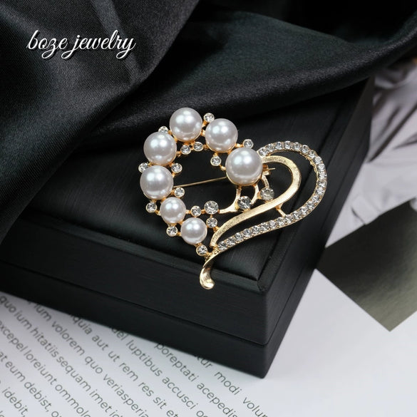Alloy Pearl Heartshaped Brooch Clothing Accessories With Electroplating