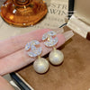 Alloy Pearl Inlaid Diamond Geometric Earrings For Women With Zirconia And Light Luxury Style