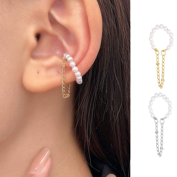 Alloy Pearl Inlaid Geometric Style Tassel Ear Clips For Women