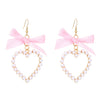 Alloy Pearl Inlaid Heart Shape And Bow Tie Earrings For Women