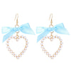 Alloy Pearl Inlaid Heart Shape And Bow Tie Earrings For Women