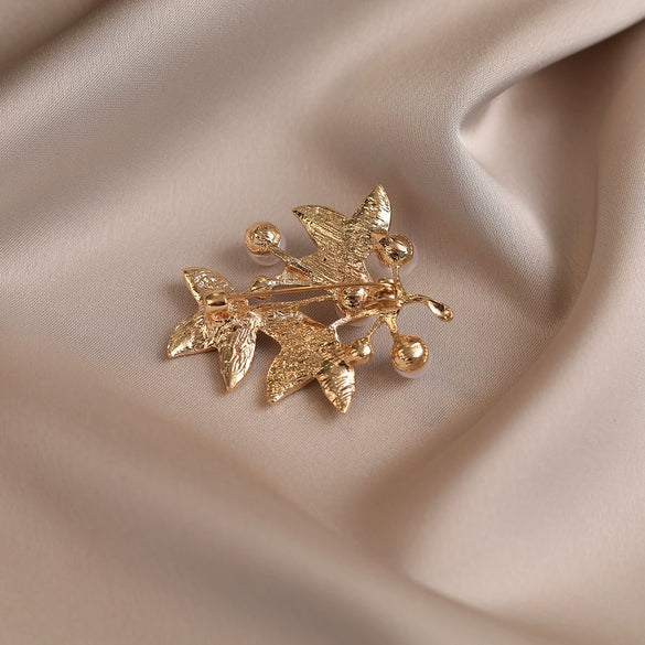 Alloy Pearl Leaf Rhinestone Antiglare Buckle Flower Brooch Electroplated Women's Minimalist Luxury Accessory