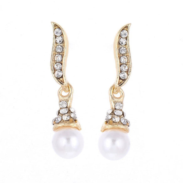 Alloy Pearl Necklace Earrings Two Piece Set With Drop Shape Design And Electroplating