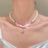 Alloy Pearl Necklace With Heart Shape Bow Tie Geometric Pendant For Women Electroplating Design
