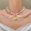 Alloy Pearl Necklace With Heart Shape Bow Tie Geometric Pendant For Women Electroplating Design