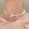 Alloy Pearl Necklace With Heart Shape Bow Tie Geometric Pendant For Women Electroplating Design