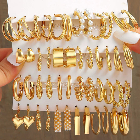 Alloy Pearl Rhinestone Geometric Earrings Jewelry With Electroplating For Women