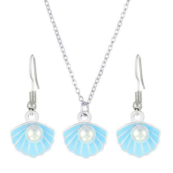 Alloy Pearl Shell Women's Jewelry With Marine Organisms Pattern Electroplated Clavicle Chain And Earrings
