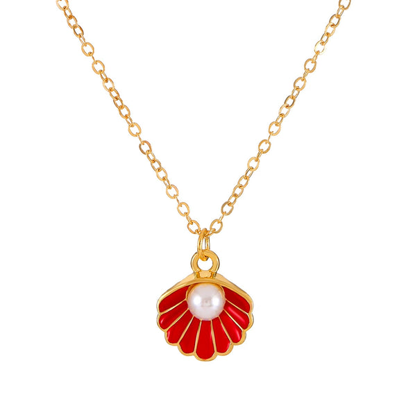 Alloy Pearl Shell Women's Jewelry With Marine Organisms Pattern Electroplated Clavicle Chain And Earrings