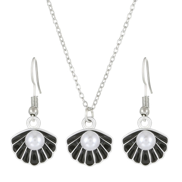Alloy Pearl Shell Women's Jewelry With Marine Organisms Pattern Electroplated Clavicle Chain And Earrings