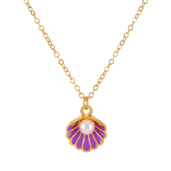 Alloy Pearl Shell Women's Jewelry With Marine Organisms Pattern Electroplated Clavicle Chain And Earrings