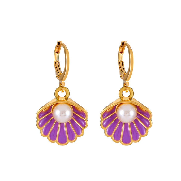 Alloy Pearl Shell Women's Jewelry With Marine Organisms Pattern Electroplated Clavicle Chain And Earrings