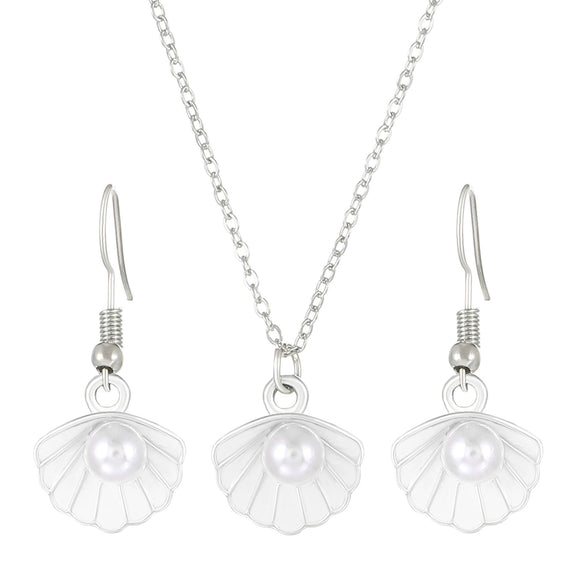 Alloy Pearl Shell Women's Jewelry With Marine Organisms Pattern Electroplated Clavicle Chain And Earrings