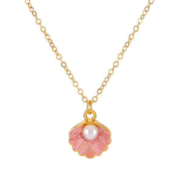Alloy Pearl Shell Women's Jewelry With Marine Organisms Pattern Electroplated Clavicle Chain And Earrings