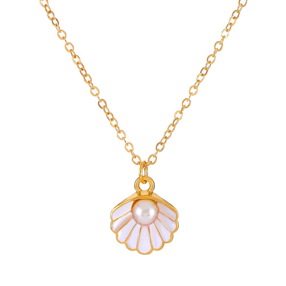 Alloy Pearl Shell Women's Jewelry With Marine Organisms Pattern Electroplated Clavicle Chain And Earrings