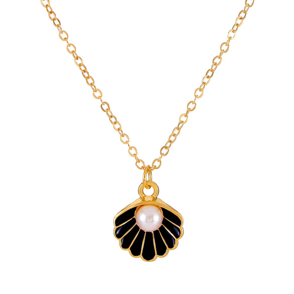 Alloy Pearl Shell Women's Jewelry With Marine Organisms Pattern Electroplated Clavicle Chain And Earrings