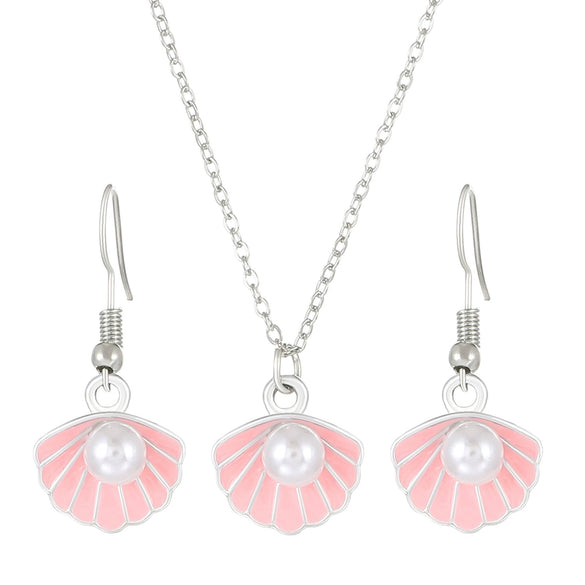 Alloy Pearl Shell Women's Jewelry With Marine Organisms Pattern Electroplated Clavicle Chain And Earrings