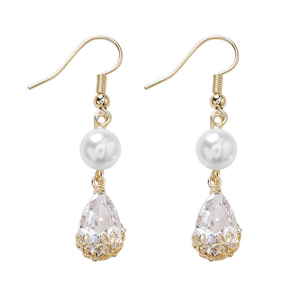 Alloy Pearl Zircon Water Drop Earrings With Electroplating Process