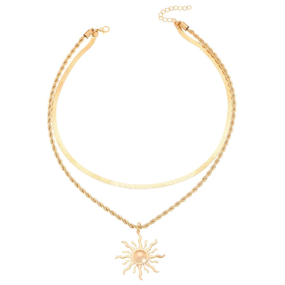 Alloy Pendant Necklace Electroplating Minimalist Style Sunflower Flame Design Unisex