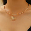 Alloy Pendant Necklace Electroplating Minimalist Style Sunflower Flame Design Unisex