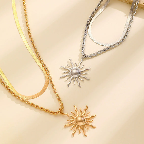 Alloy Pendant Necklace Electroplating Minimalist Style Sunflower Flame Design Unisex