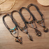 Alloy Pendant Necklace Retro Braided Rope Handmade Beaded Multi Layer Unisex Accessories