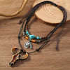 Alloy Pendant Necklace Retro Braided Rope Handmade Beaded Multi Layer Unisex Accessories