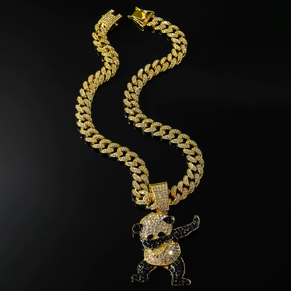 Alloy Pendant Necklace With Diamondencrusted Geometric Dancing Panda Design For Men
