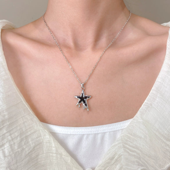 Alloy Pendant Necklace With Irregular Lava Moon Star Design Electroplated For Women