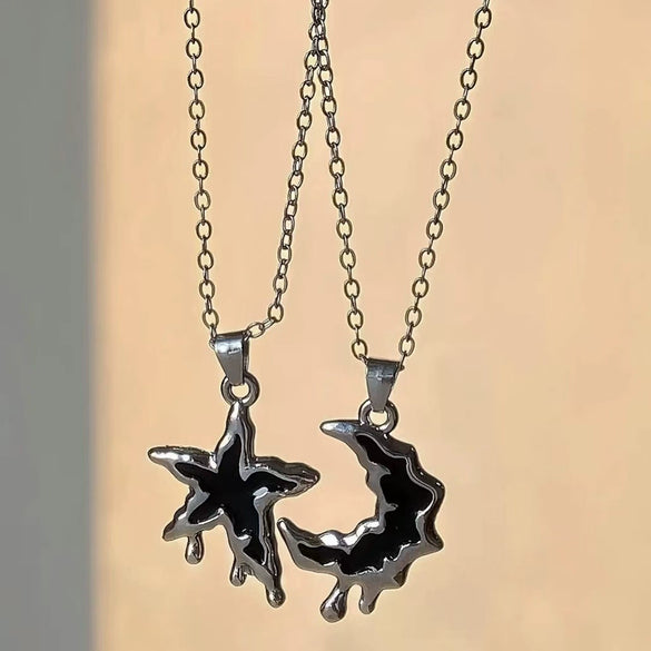Alloy Pendant Necklace With Irregular Lava Moon Star Design Electroplated For Women