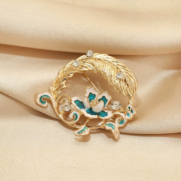 Alloy Peony Feather Flower Brooch With Electroplating For Women