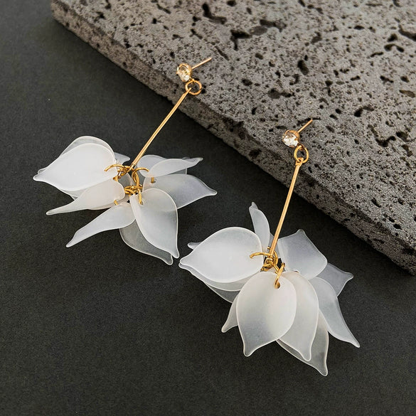 Alloy Petal Lotus Flower Long Tassel Women's Earrings With Electroplating